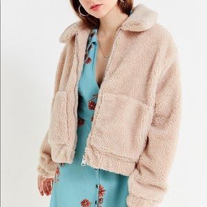 Urban Outfitters cropped teddy jacket in natural